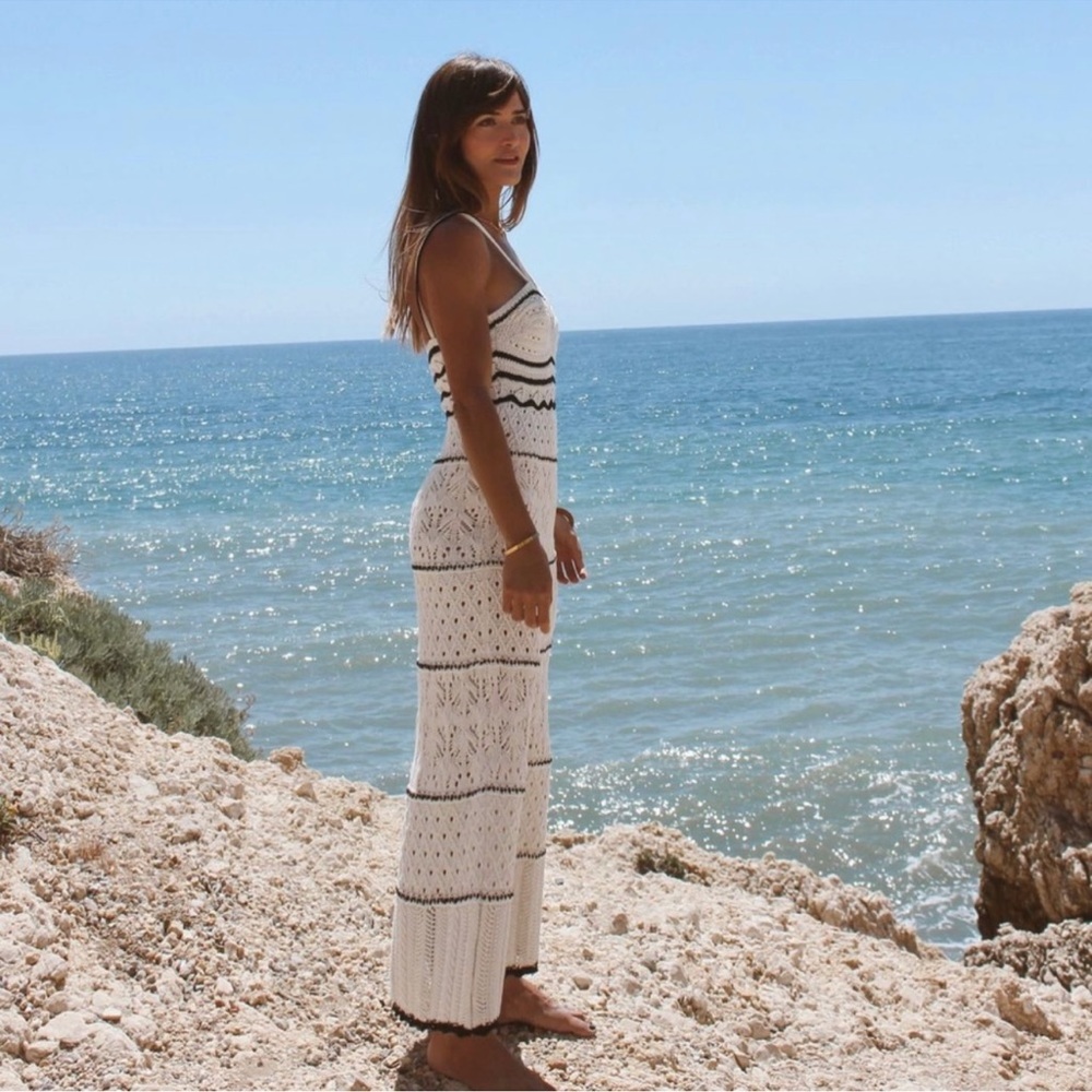 Zara Long Knit Crochet Dress Ecru New